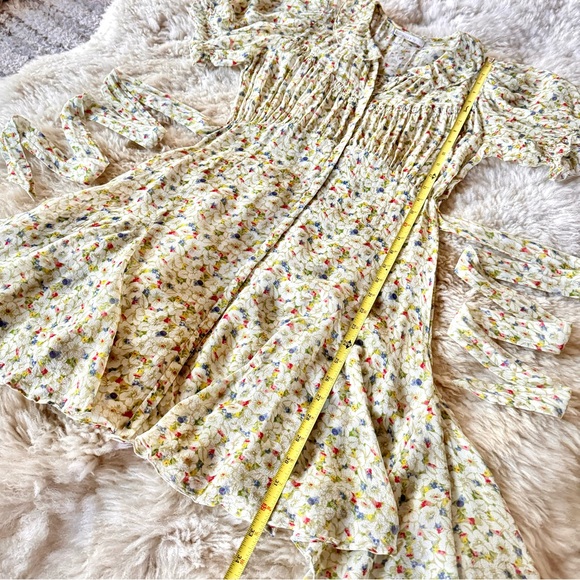 💋SOLD💋🪁🌼🎈DÔEN ‘Mira’ Silk Georgette Yellow Victoria Floral Mini Dress✨ - Picture 14 of 17